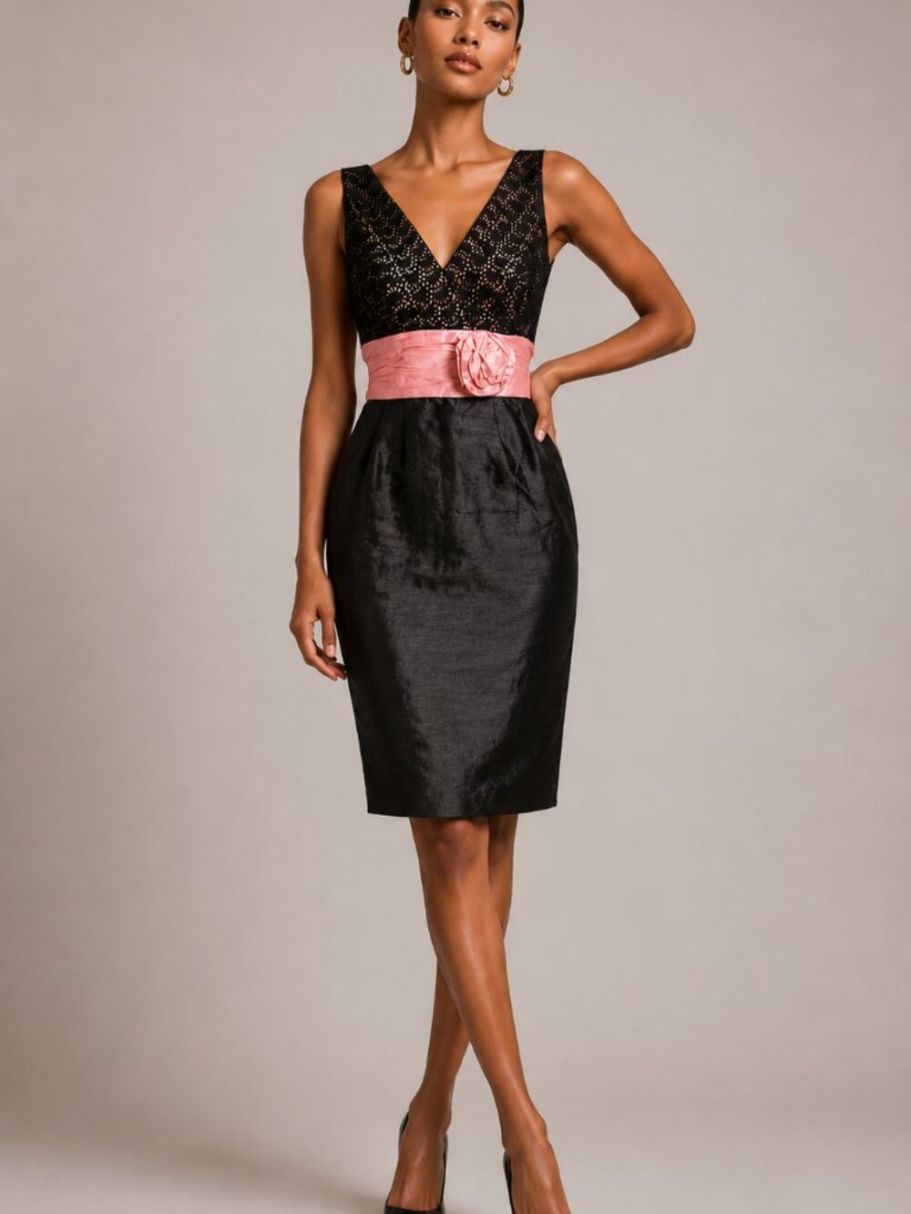 Vintage 'Kay Unger' black pink cocktail dress